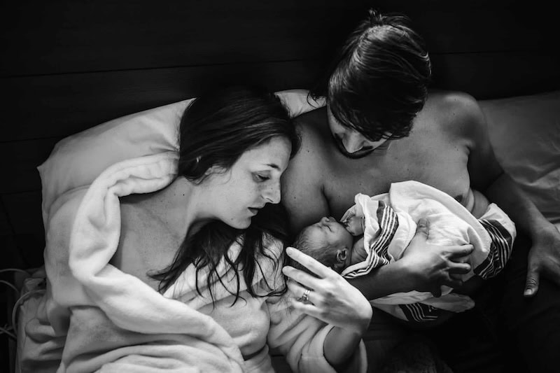 parents and newborn baby after giving birth